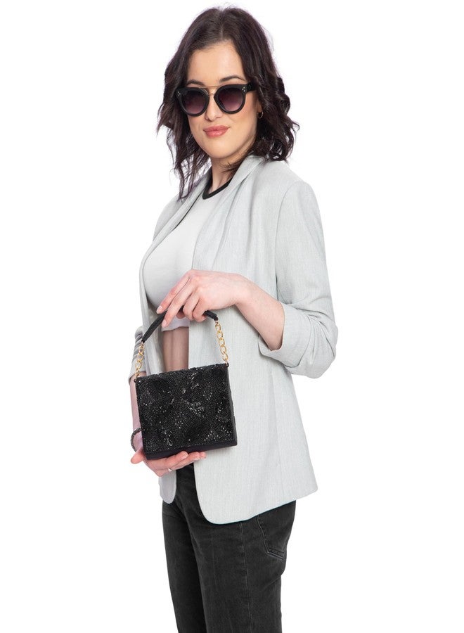 MARKQUES Black Pearl Embellished Beaded Handheld Wedding Purse Handbag For Women - Image 3